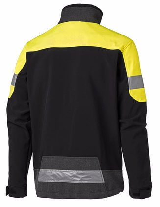 Arbetsjacka softshell rygg svart gul 